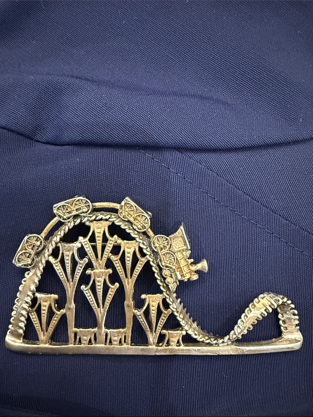 Vintage brooch roller coaster with train gold and silvertone